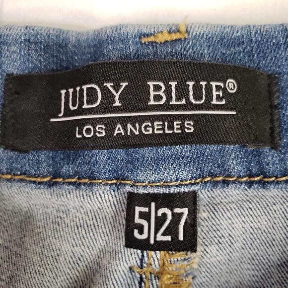 Judy Blue Jeans Women's Size 5/27 Dark Wash Blue Skinny Fit Distressed Stretch - Picture 7 of 11